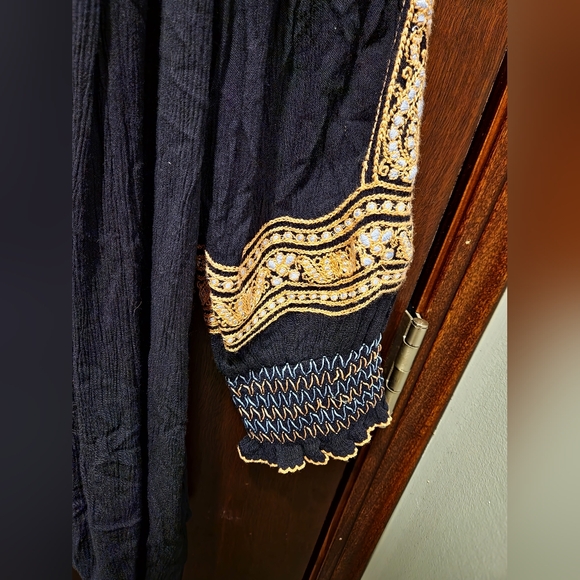 Free People Wind Willow Boho Embroidered Tied Neck Tunic Dress  Small‎ Festival - Picture 8 of 9